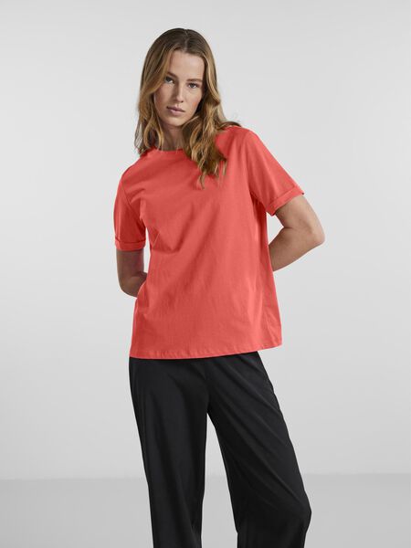 Pieces PCRIA T-SHIRT, Hot Coral, highres - 17086970_HotCoral_003.jpg
