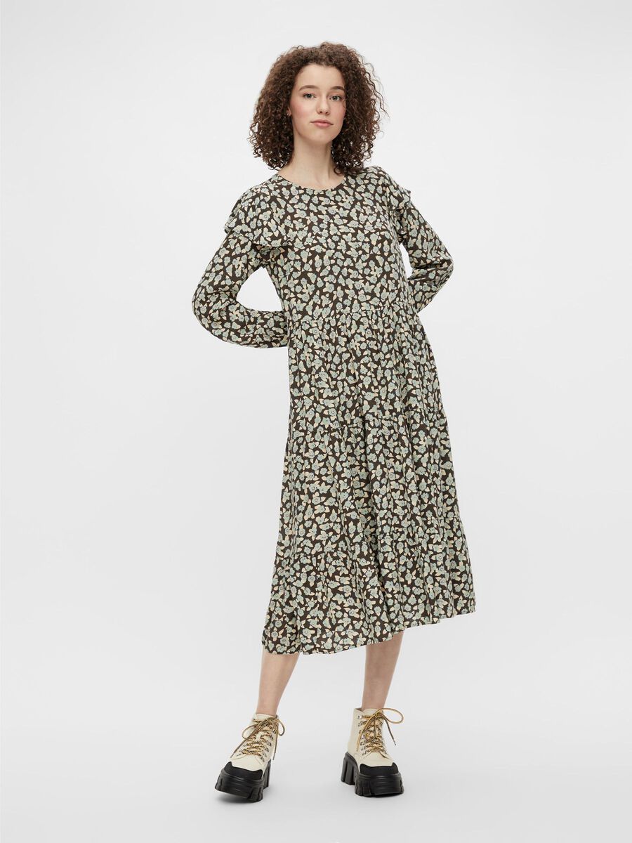 Pieces PRINTED MIDI DRESS, Black Olive, highres - 17115220_BlackOlive_870619_003.jpg