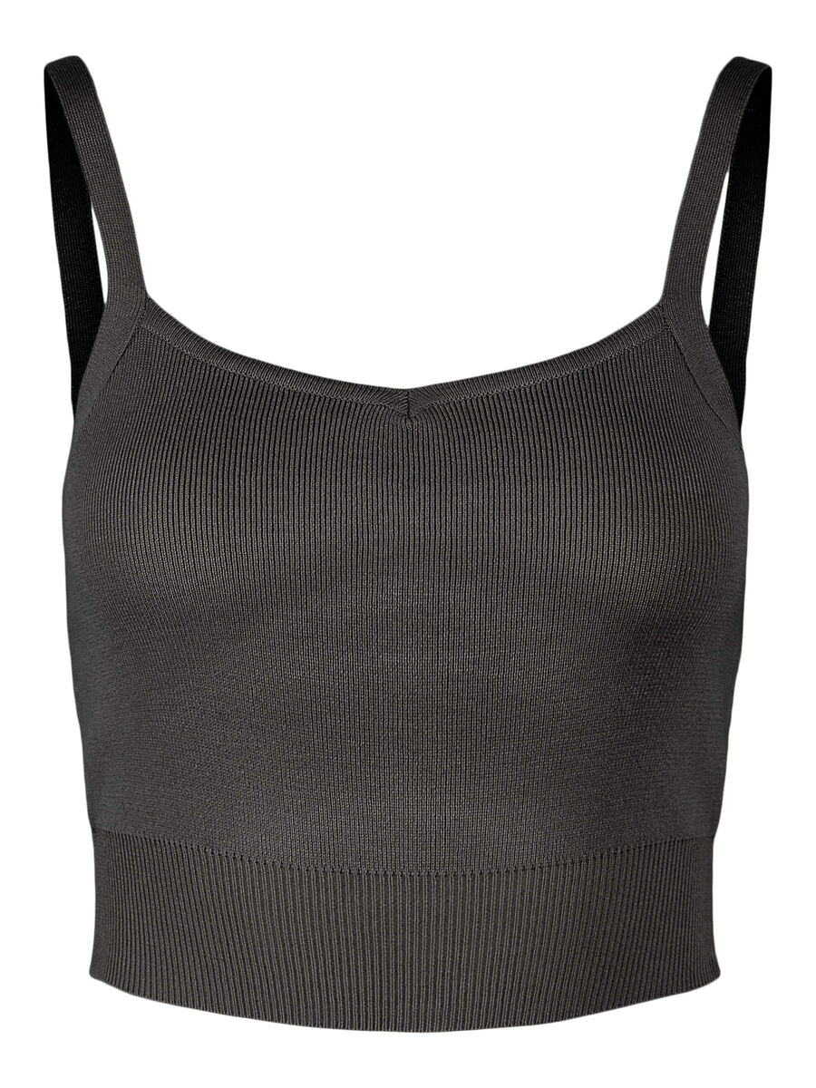 Pieces CROPPED STRAP TOP, Dark Grey Melange, highres - 17116947_DarkGreyMelange_001.jpg