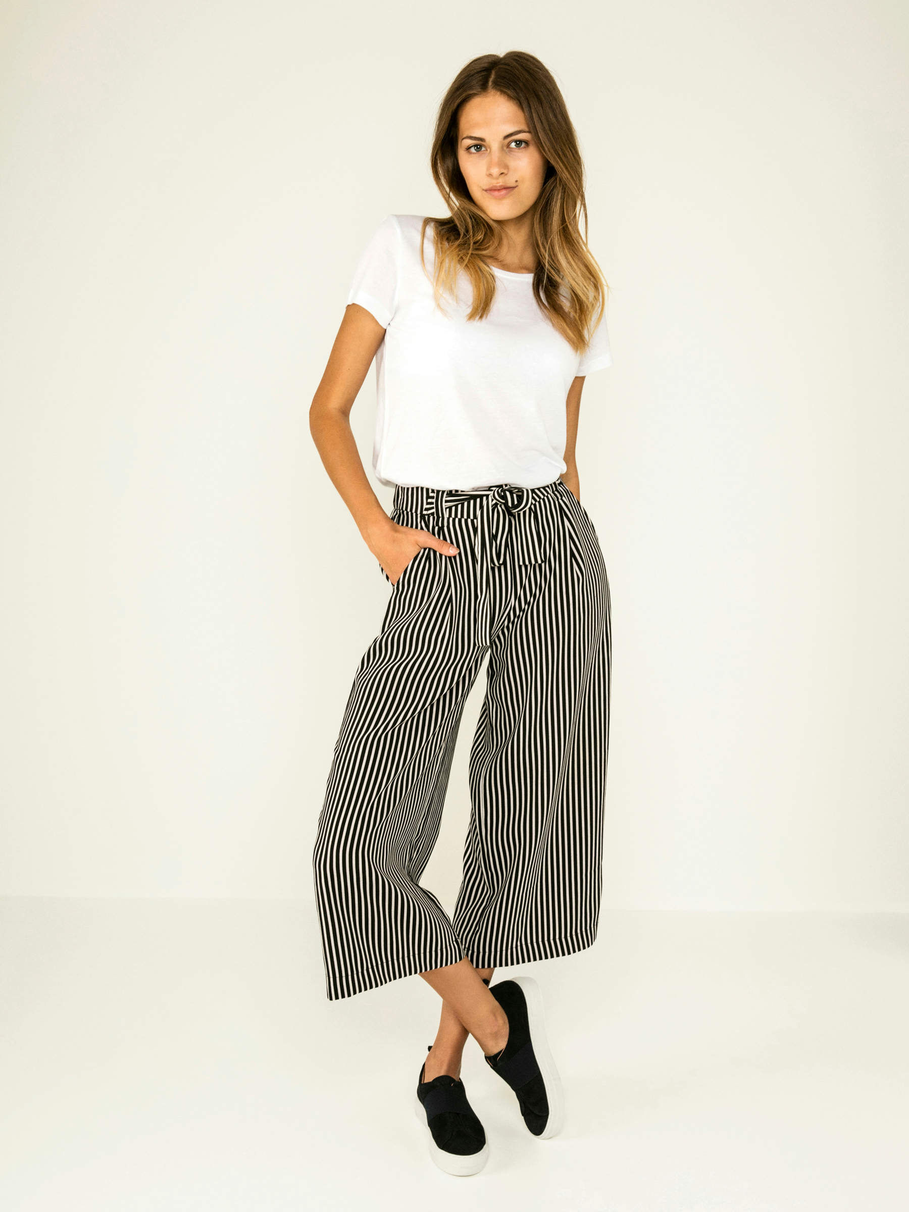 STRIPED CULOTTE TROUSERS White PIECES UK