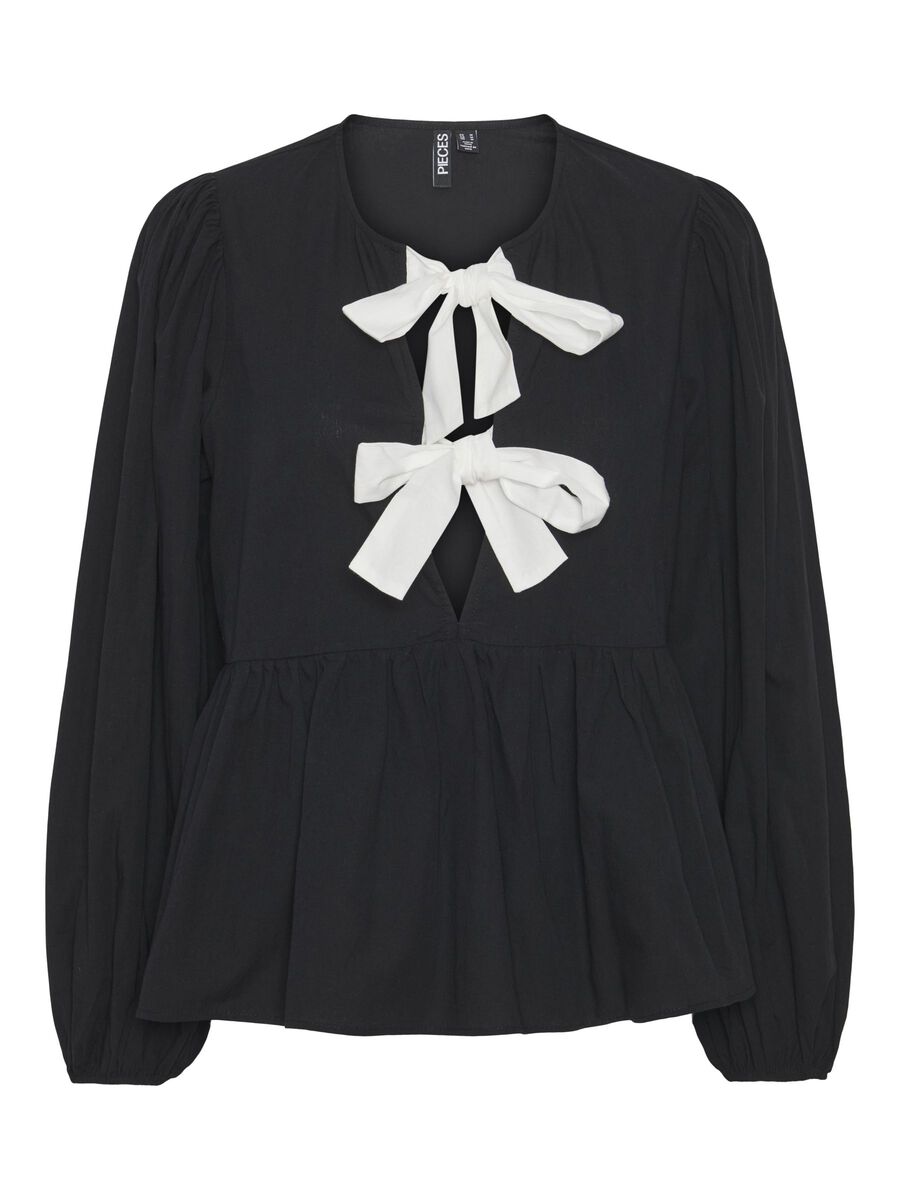 Pieces PCGOLLY BOW LONG SLEEVED TOP, Black, highres - 17154379_Black_1150496_001.jpg
