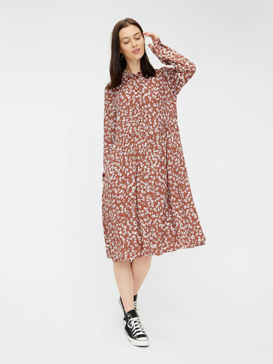 Pieces PRINTED LONG SLEEVED DRESS, Root Beer, highres - 17109858_RootBeer_811656_003.jpg