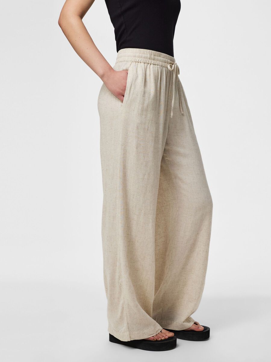 Product carousel image - PCPIA LINEN BLEND WIDE-LEG TROUSERS, Birch | 1