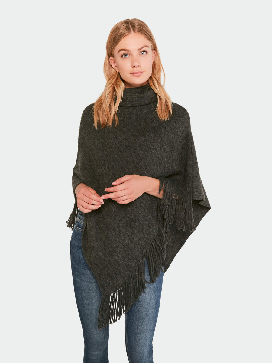 Pieces STRIKKET PONCHO, Dark Grey Melange, highres - 17075987_DarkGreyMelange_003.jpg