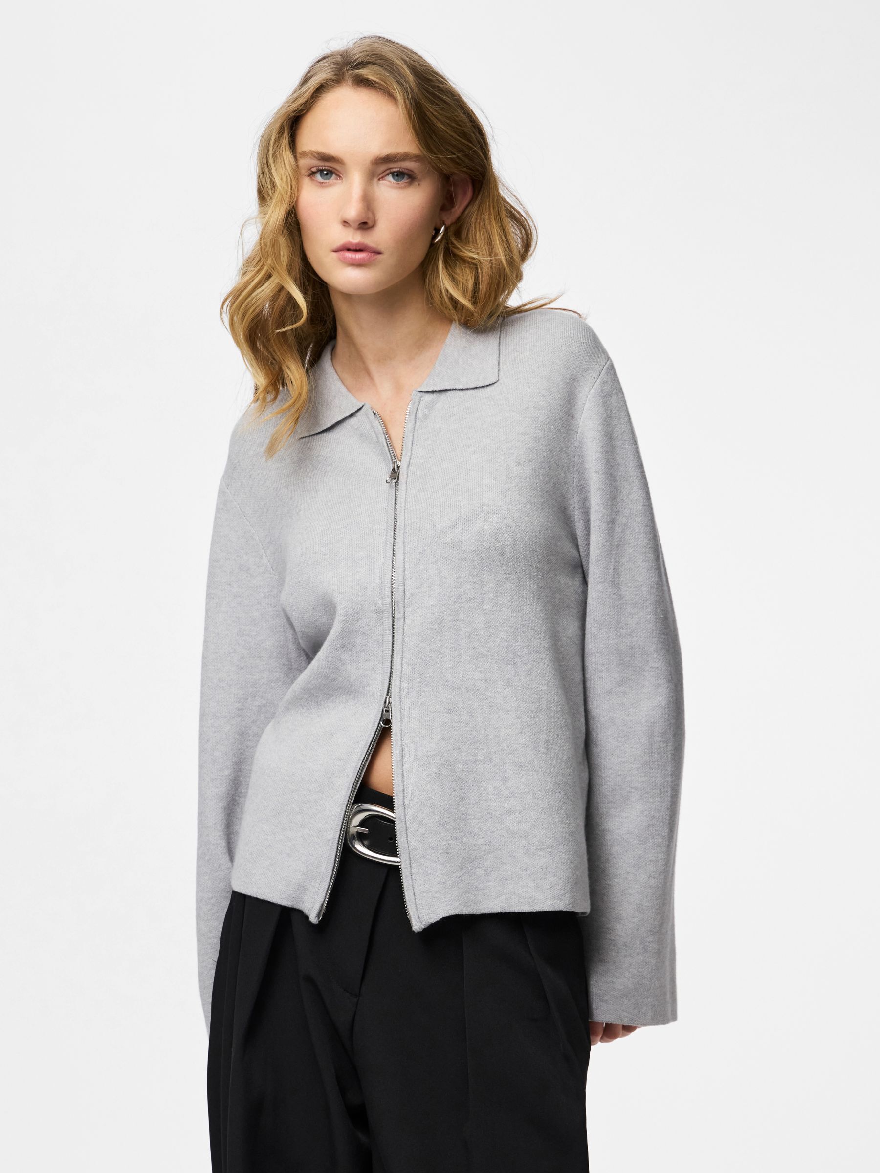 PCRAJA ZIP KNITTED CARDIGAN | Grey | PIECES® Finland