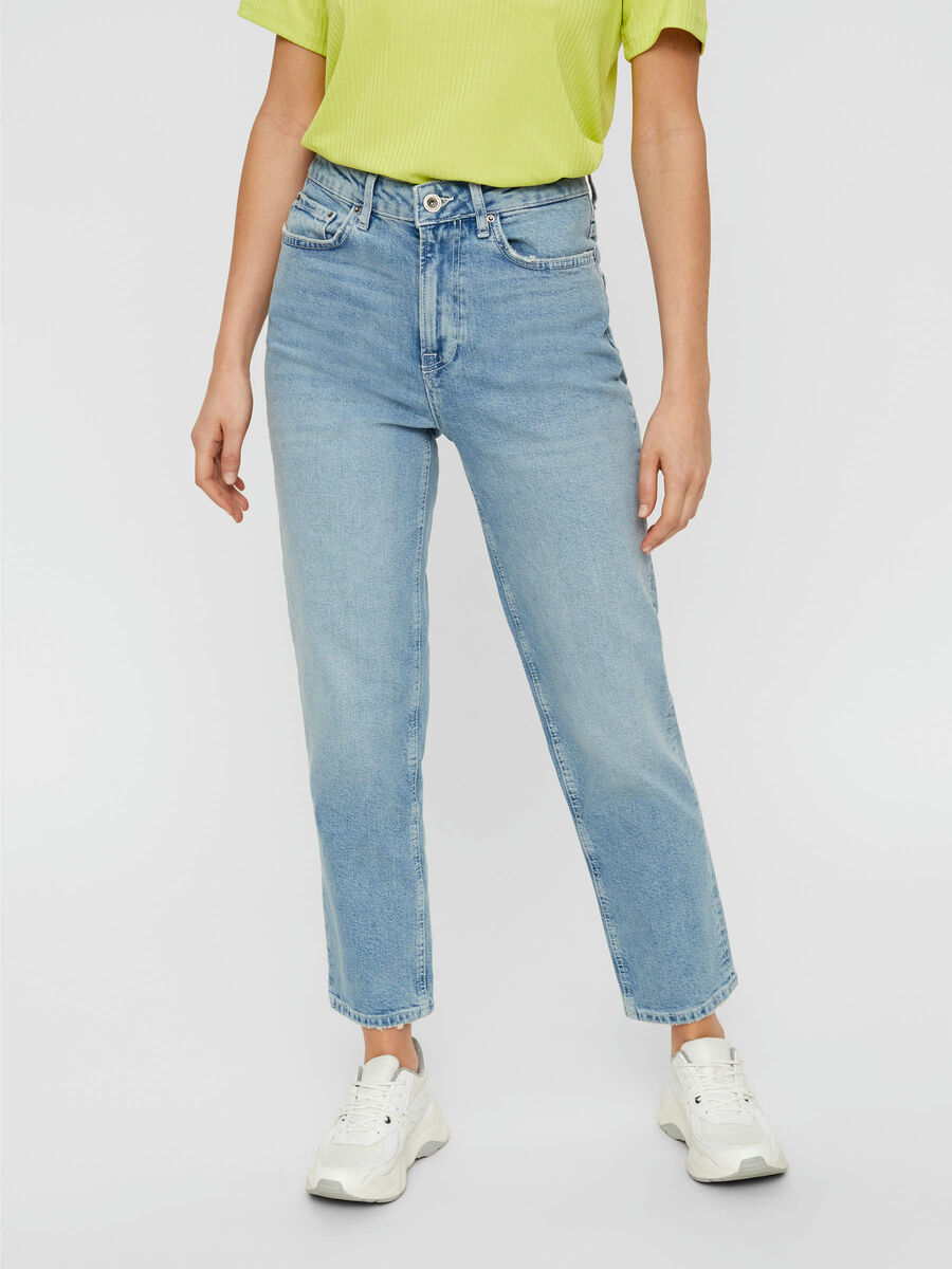 Pieces HIGH WAIST STRAIGHT CROPPED JEANS, Light Blue Denim, highres - 17097309_LightBlueDenim_003.jpg