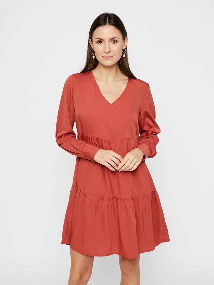 Pieces V-NECK SMOCK DRESS, Chili Oil, highres - 17106280_ChiliOil_003.jpg