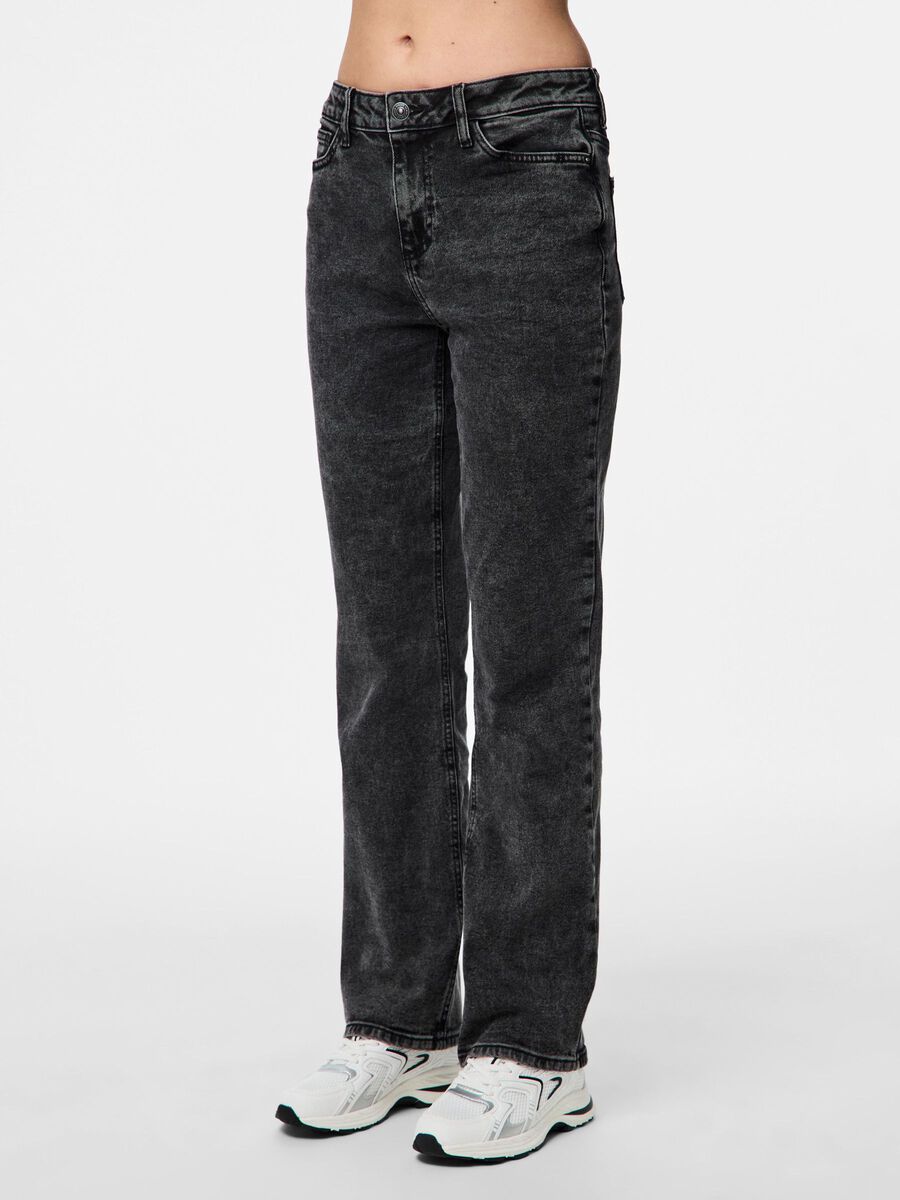 Pieces PCKELLY MW STRAIGHT FIT JEANS, Dark Grey Denim, highres - 17150936_DarkGreyDenim_003.jpg