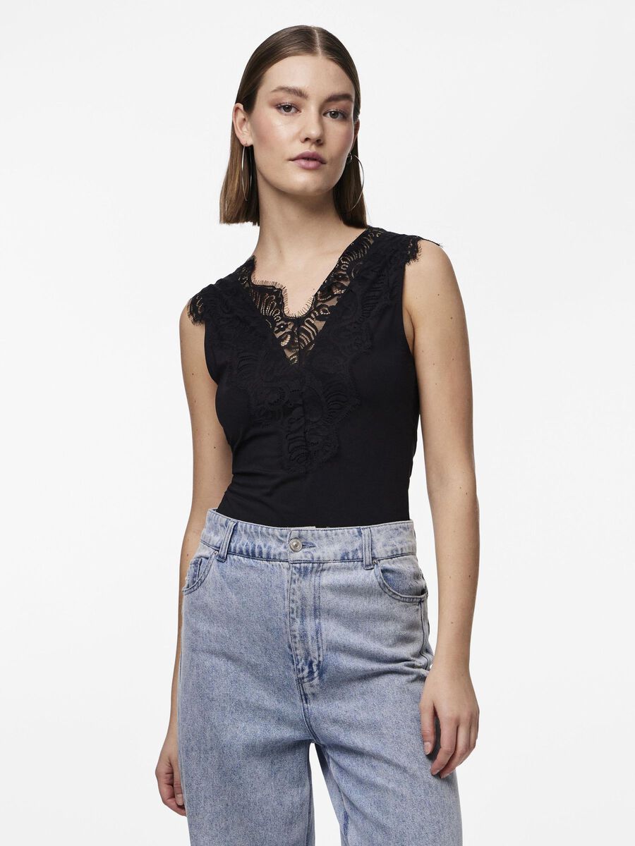 Pieces LACE TRIM SLEEVELESS TOP, Black, highres - 17101014_Black_003.jpg