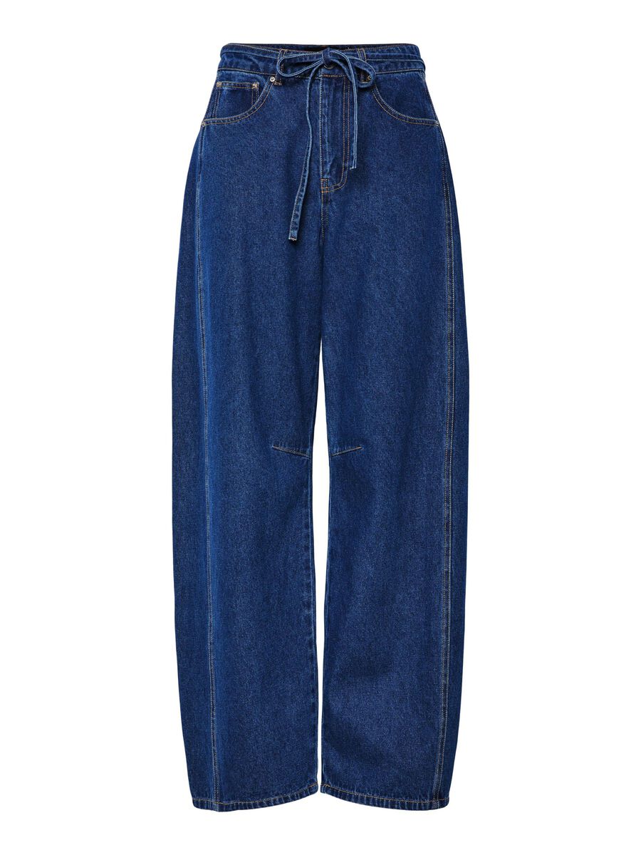 Pieces PCFENNA BINDEGÜRTEL BARREL FIT JEANS, Dark Blue Denim, highres - 17161132_DarkBlueDenim_001.jpg