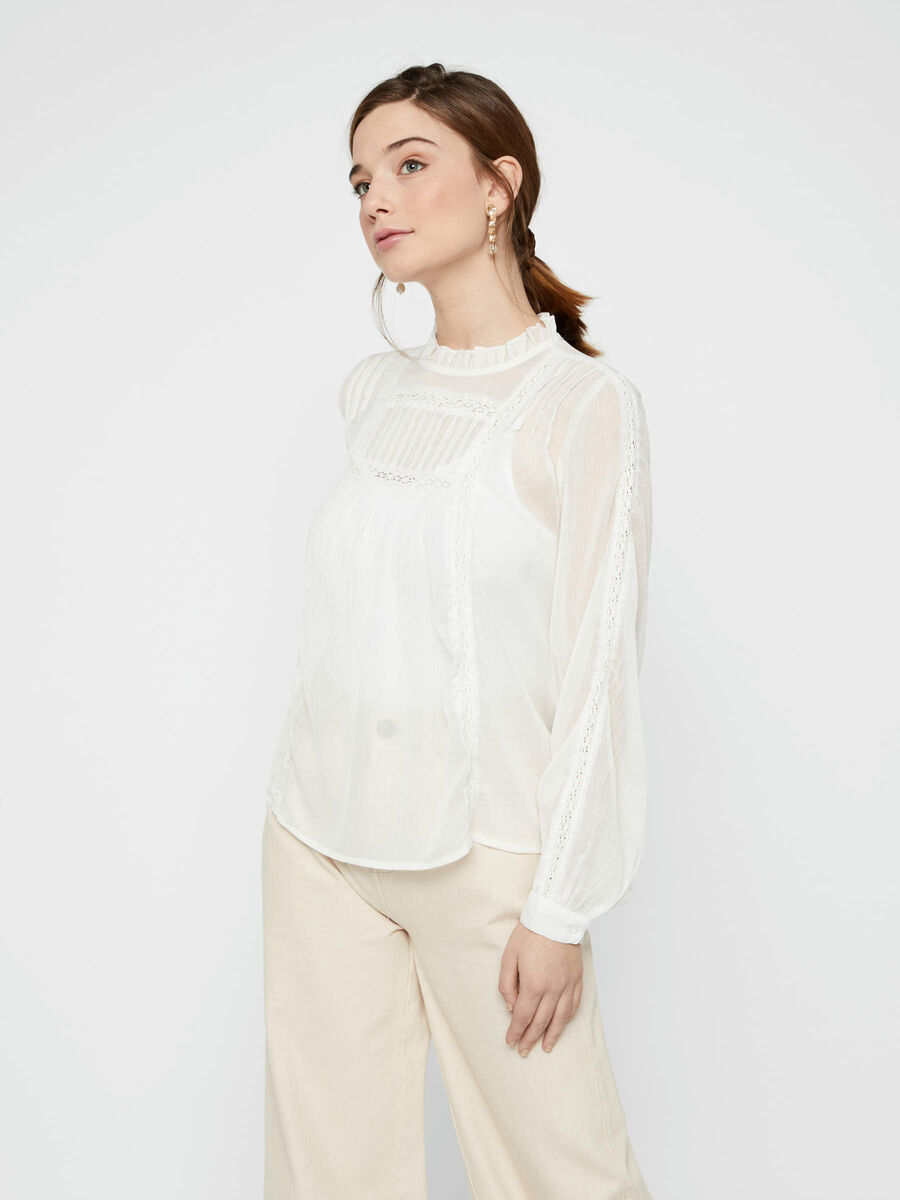 Pieces RUCHES COL MONTANT BLOUSE, Bright White, highres - 17103070_BrightWhite_003.jpg