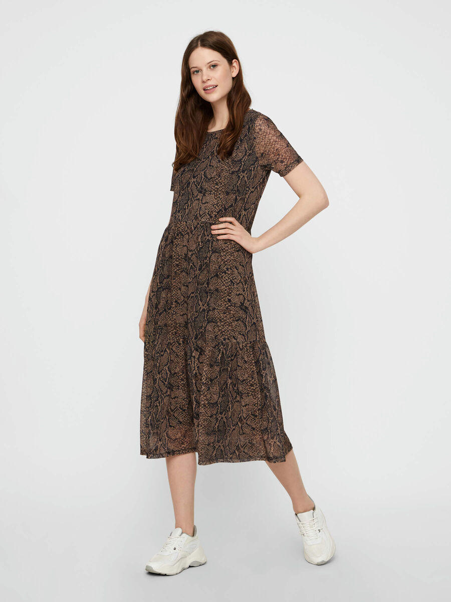 Pieces SNAKE-PRINT TIERED MIDI DRESS, Bison, highres - 17100317_Bison_722817_003.jpg