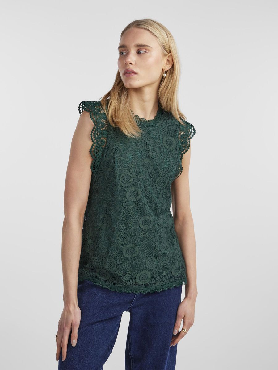 Pieces PCOLLINE LACE SLEEVELESS TOP, Trekking Green, highres - 17120454_TrekkingGreen_003.jpg