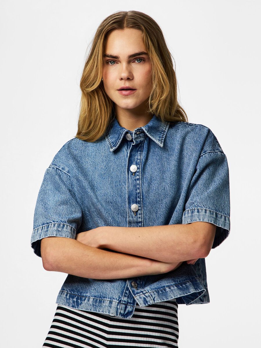 Product carousel image - PCSKY A-SHAPE DENIM SHIRT, Medium Blue Denim | 1