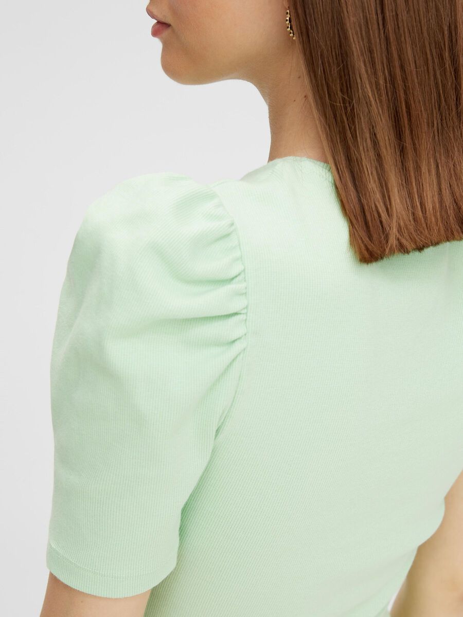 Carousel image - PUFF SLEEVED RIB TOP, Pastel Green | 4