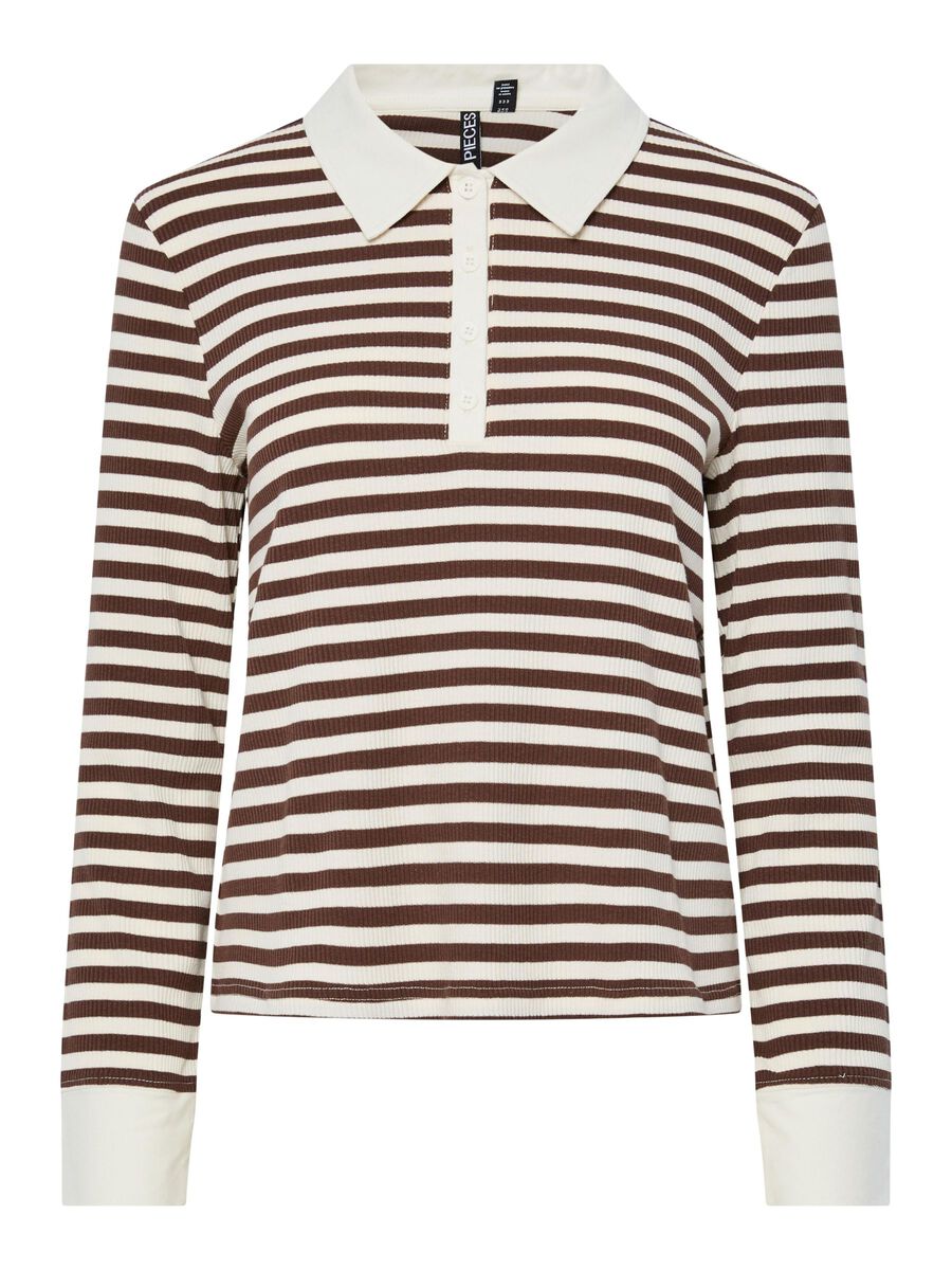 Pieces PCDONNA GERIPPTES LANGARM-POLOSHIRT, Chicory Coffee, highres - 17160430_ChicoryCoffee_1215394_001.jpg