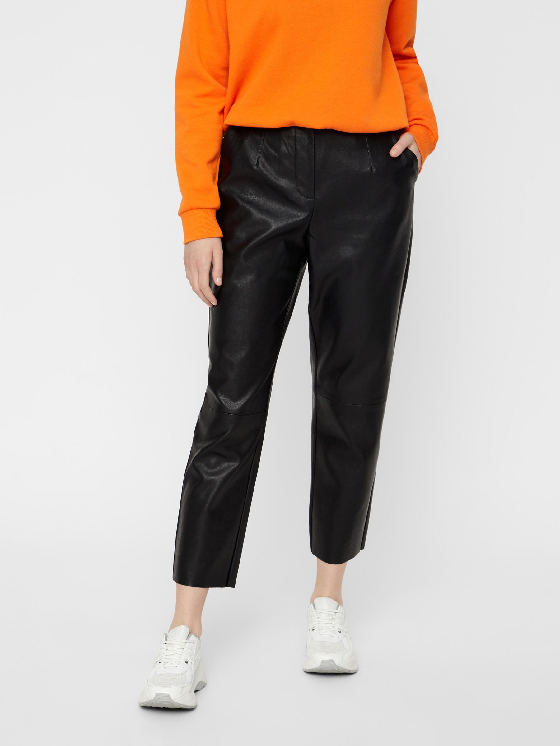 Faux leather tapered cropped trousers
