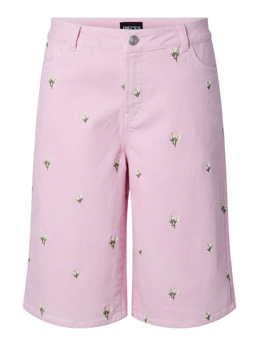 Product carousel image - PCFLORA MW LONG EMB ROIDERY DENIM SHORTS, Roseate Spoonbill | 1
