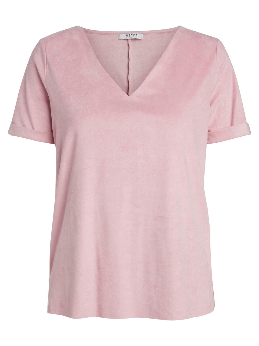 Pieces ENAFARVET V-NECK T-SHIRT, Sea Pink, highres - 17088995_SeaPink_001.jpg