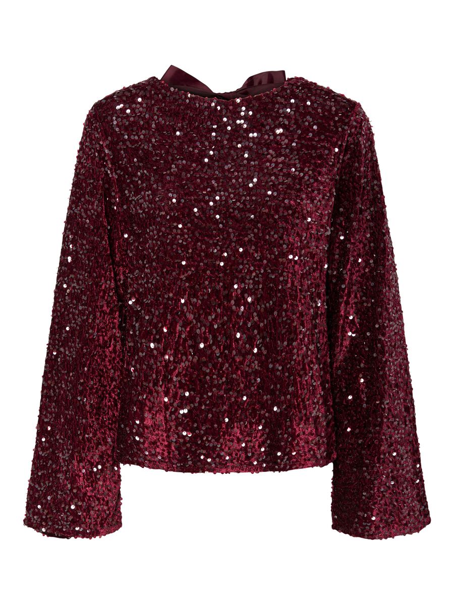 Carousel image - PCKAM SEQUINS BOW LONG SLEEVED TOP, Tawny Port | 1
