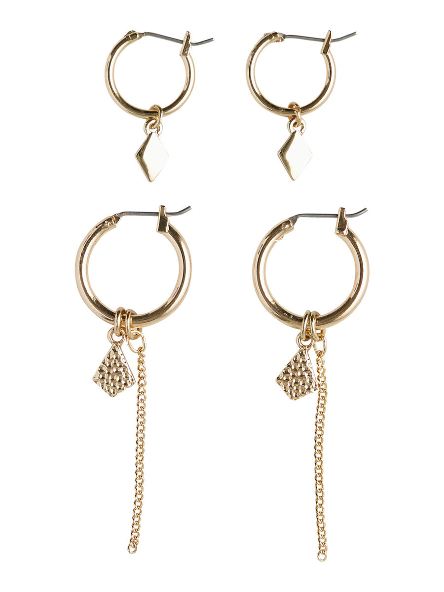 Pieces 2-PAK VEDHÆNG RUNDE ØRERINGE, Gold Colour, highres - 17101310_GoldColour_001.jpg