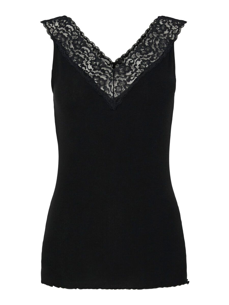Carousel image - LACE TRIM TANK TOP, Black | 5