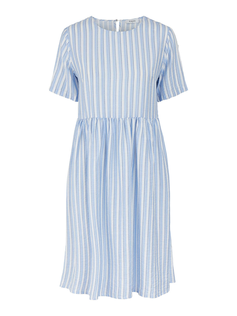 Pieces STRIPED SHORT SLEEVED DRESS, Cloud Dancer, highres - 17109317_CloudDancer_808676_001.jpg