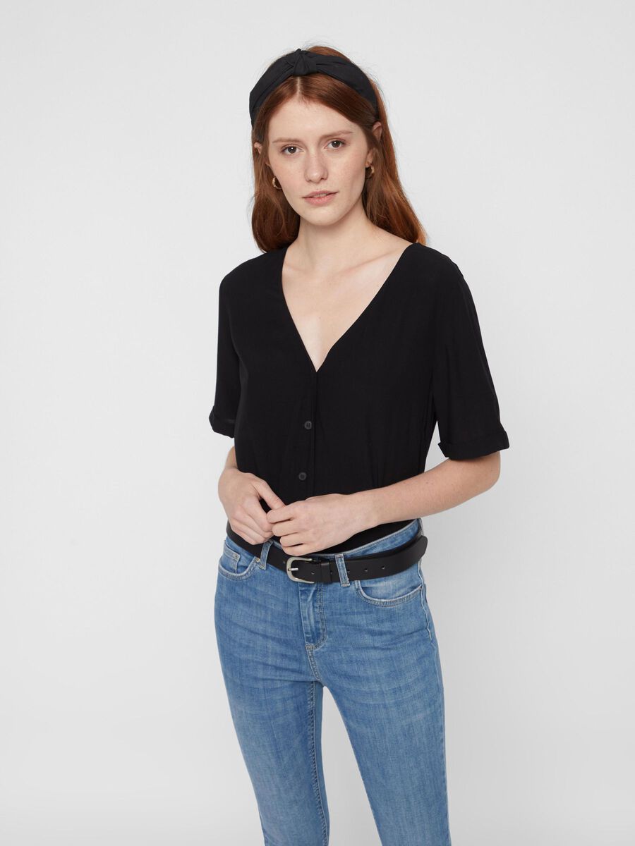 Pieces BUTTON-UP TOP MET KORTE MOUWEN, Black, highres - 17100686_Black_003.jpg