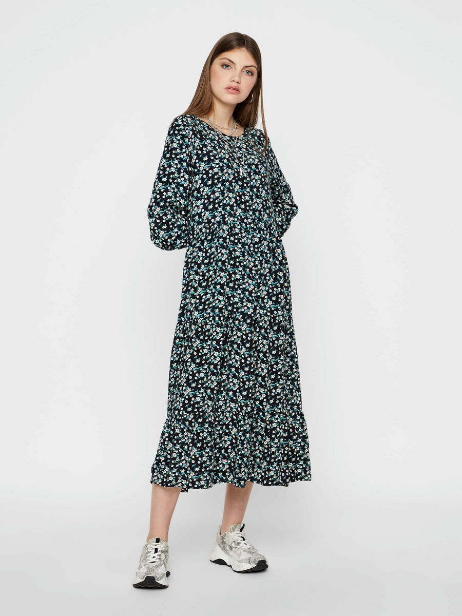 Pieces BLOMSTER PRINTET MIDI KJOLE, Black, highres - 17097823_Black_765194_003.jpg