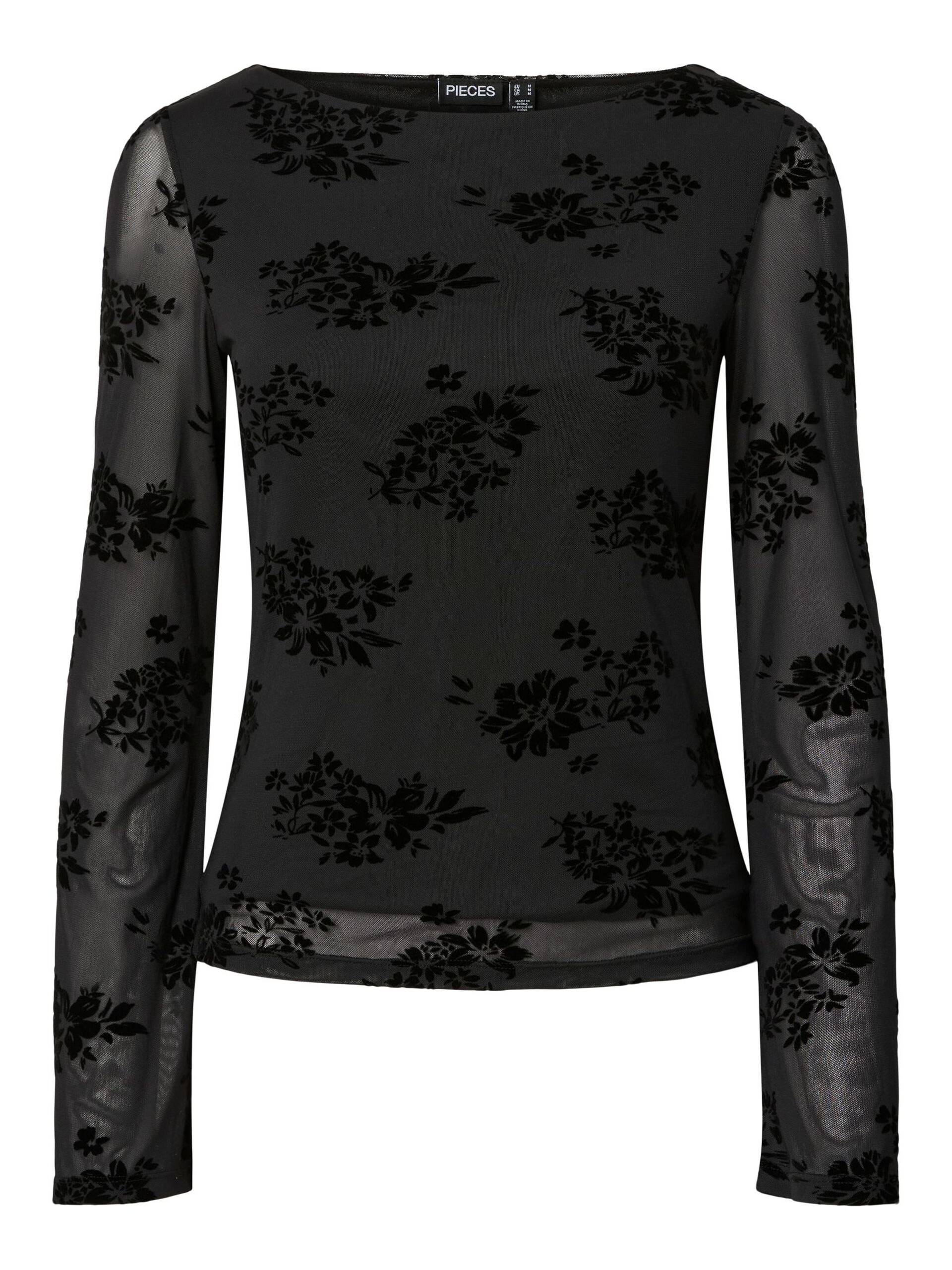Carousel image - PCFLIKKA MESH LONG SLEEVED TOP, Black | 5