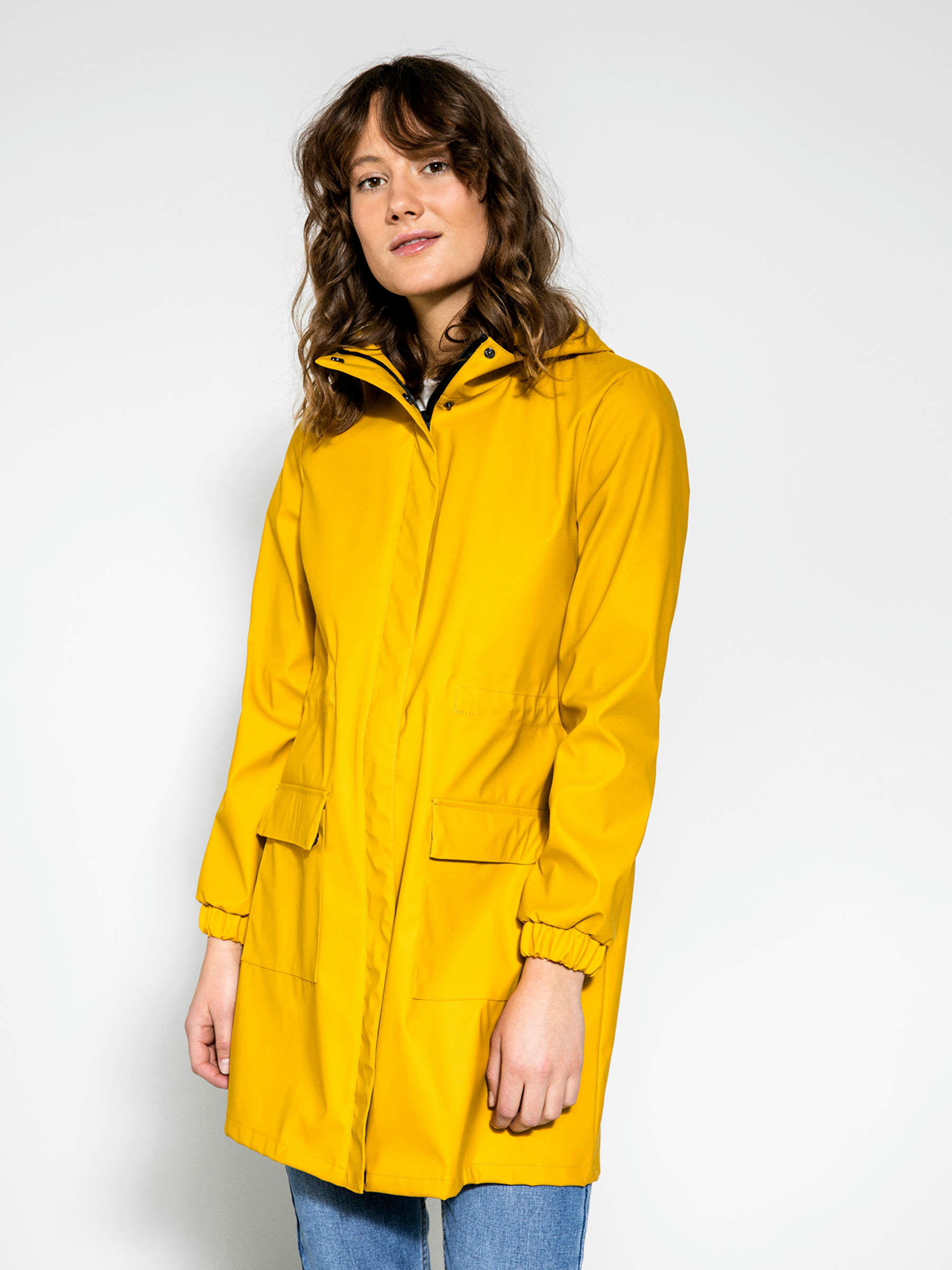Long store yellow raincoat