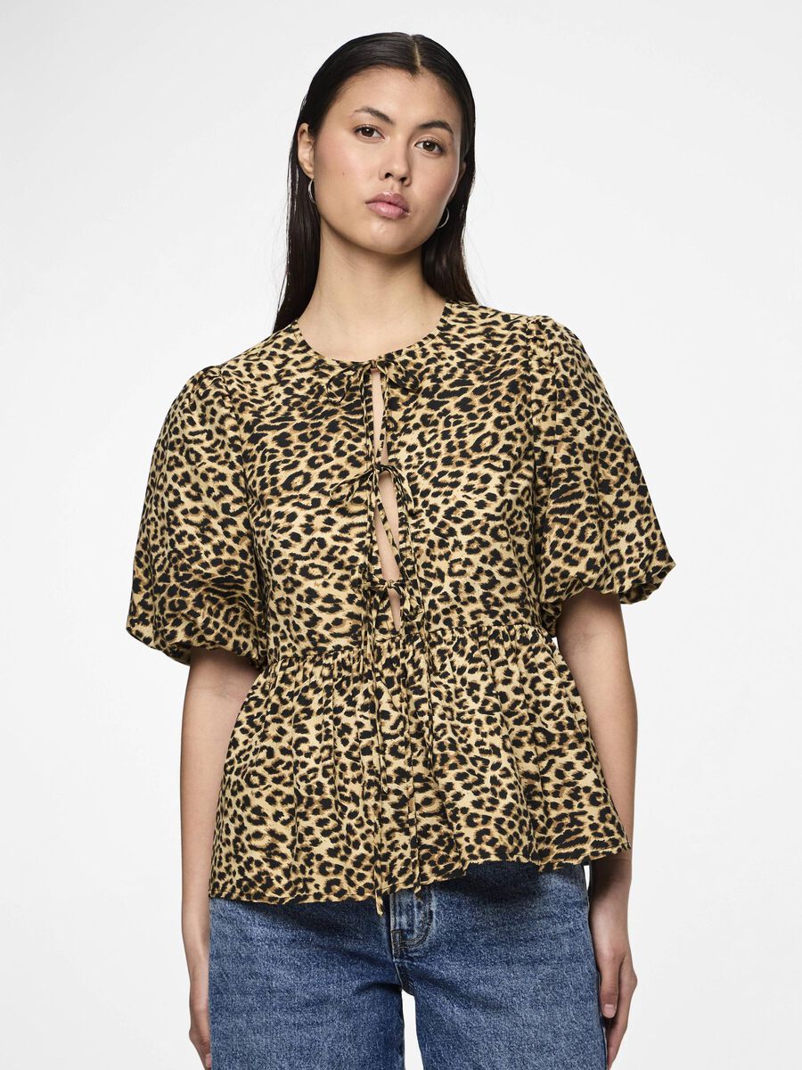 Pieces PCNANCY LEOPARD SHORT SLEEVED BLOUSE, Dove, highres - 17156546_Dove_1171024_003.jpg