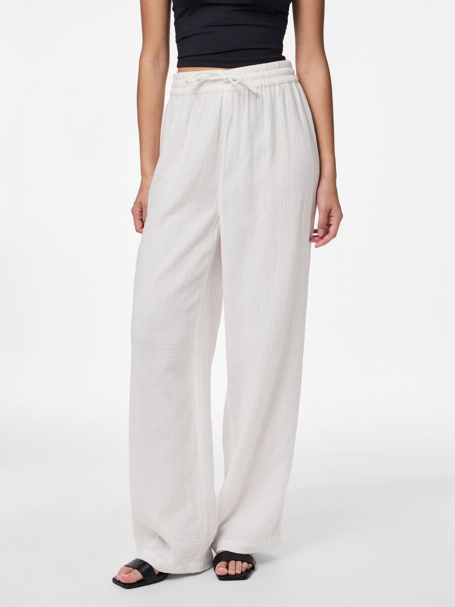 Pieces PCSASTINA HW MUSSELIN WIDE-LEG TROUSERS, Cloud Dancer, highres - 17156473_CloudDancer_003.jpg