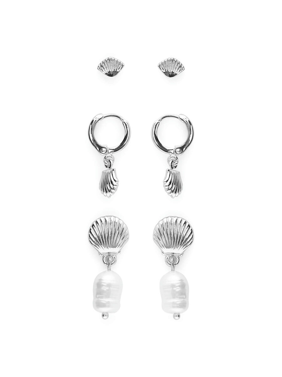 Pieces 3-PACK SEASHELL EARRINGS, Silver Colour, highres - 17099718_SilverColour_001.jpg