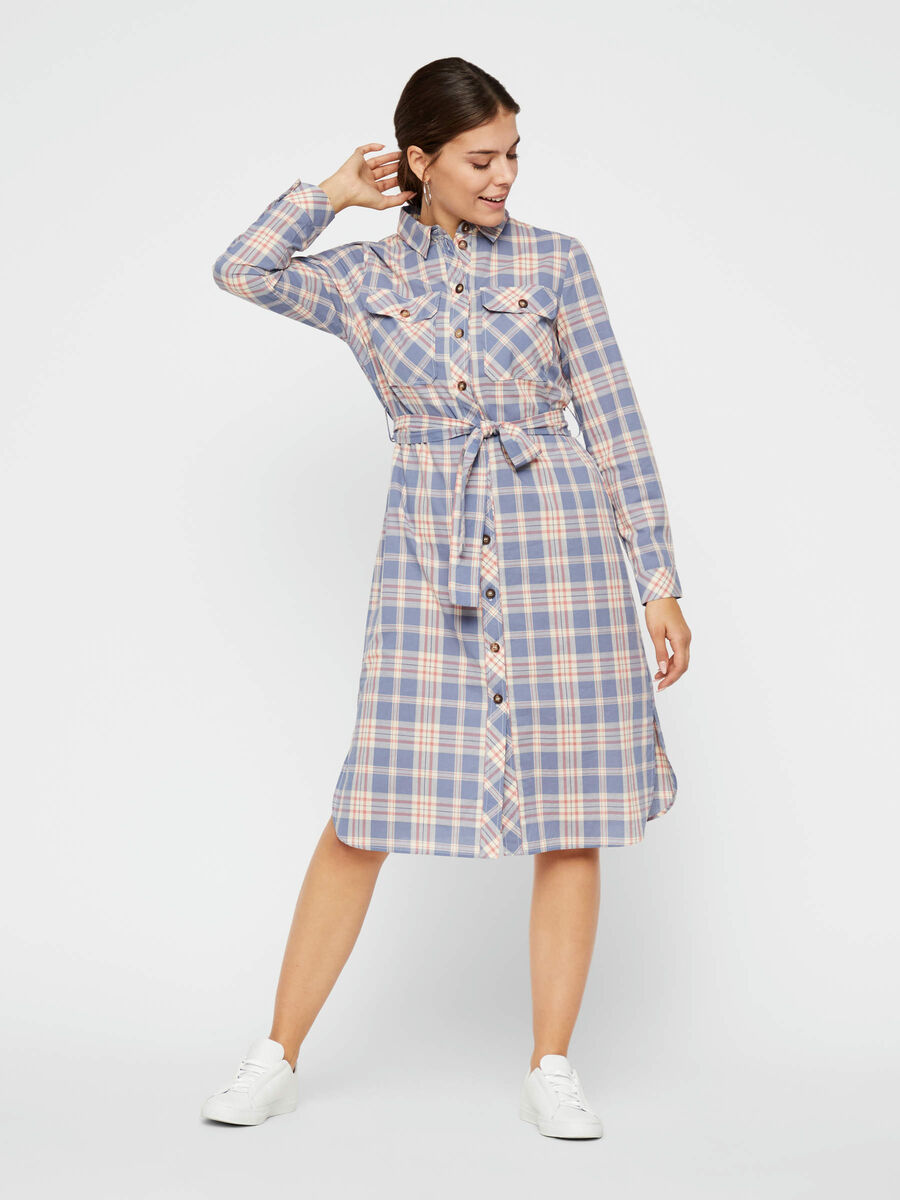 Pieces CHECKED COTTON SHIRT DRESS, Kentucky Blue, highres - 17105162_KentuckyBlue_772873_003.jpg