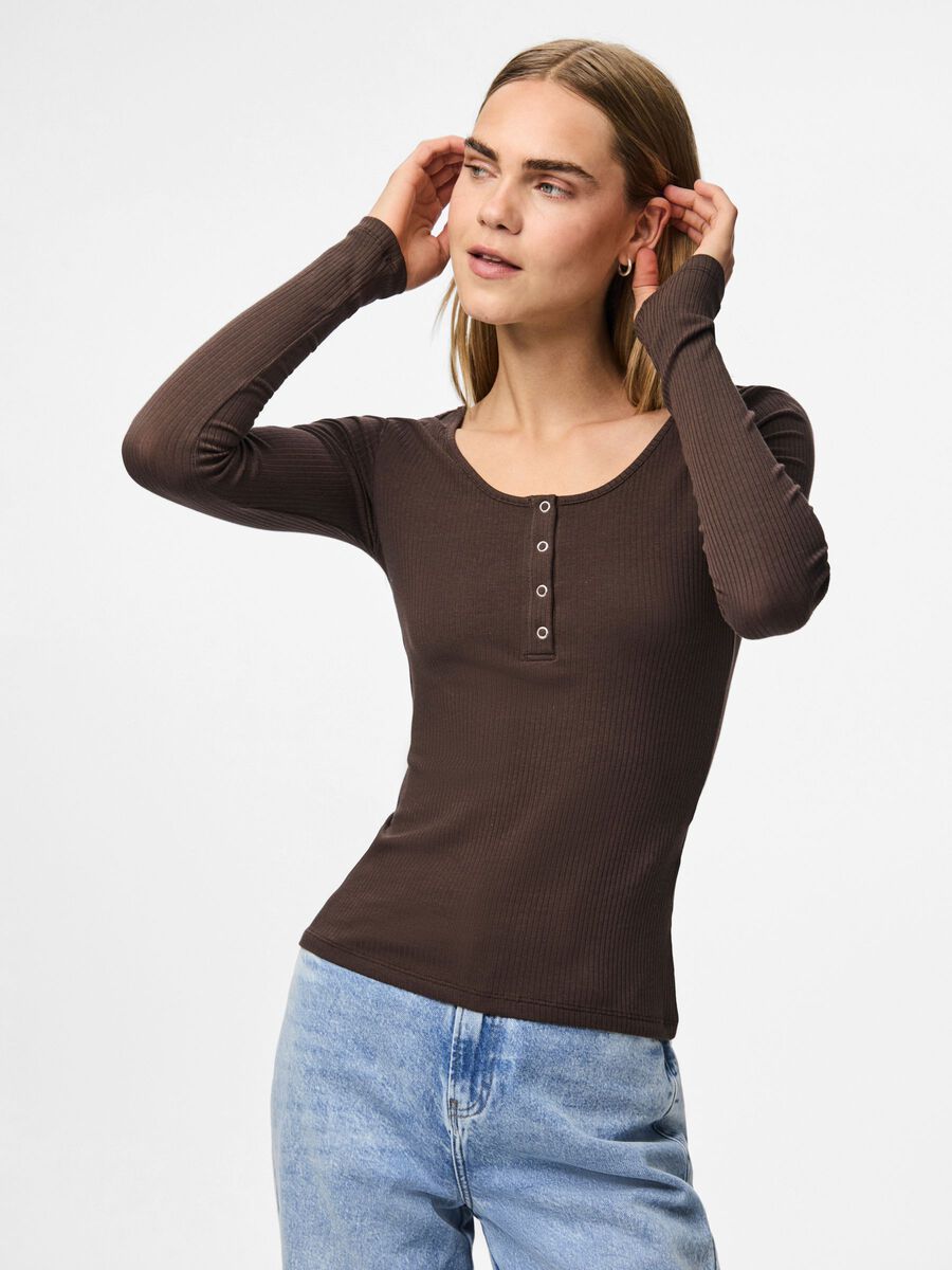 Pieces PCKITTE LÅNGÄRMAD T-SHIRT, Hot Fudge, highres - 17101437_HotFudge_003.jpg
