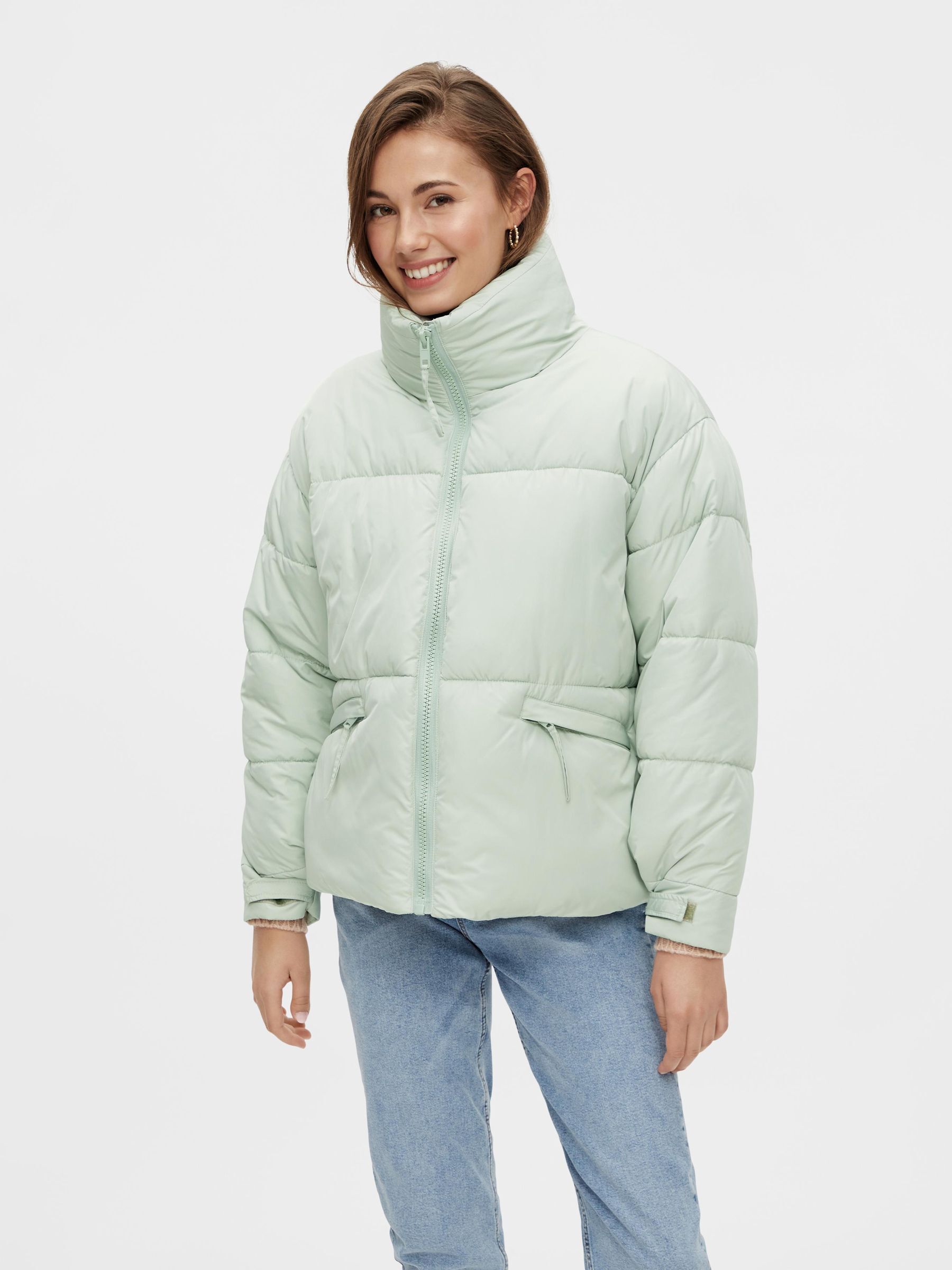 pale blue puffer jacket