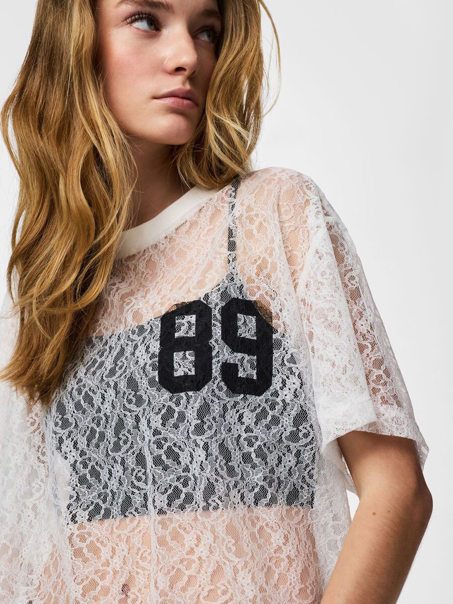 Product carousel image - PCFLACY BOXY LACE  T-SHIRT, Bright White | 1