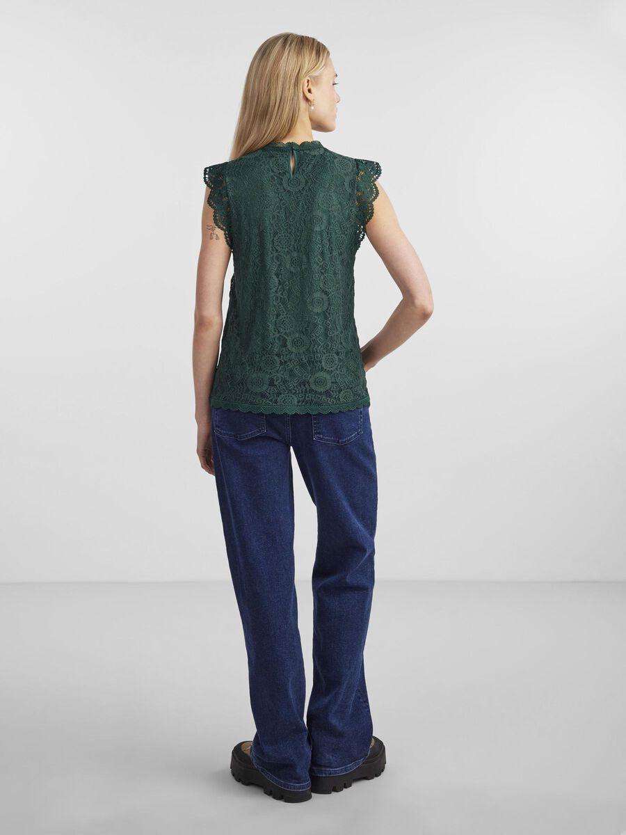 Pieces PCOLLINE LACE SLEEVELESS TOP, Trekking Green, highres - 17120454_TrekkingGreen_004.jpg