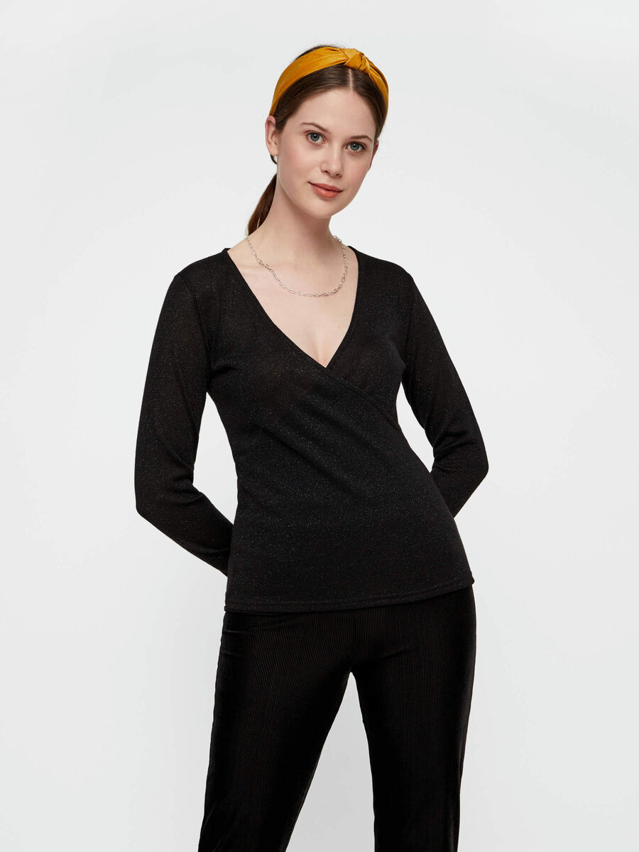 Pieces GLITTER WRAP FRONT TOP, Black, highres - 17101750_Black_739891_003.jpg