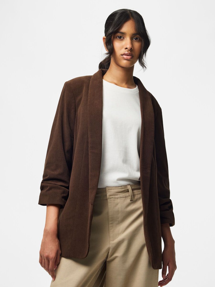 Product carousel image 1 PCBOSELLA 3/4 CORDUROY  BLAZER, Hot Fudge