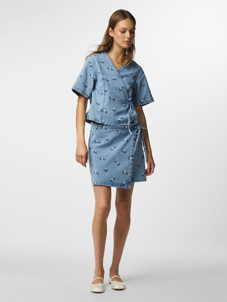 Carousel image 5 PCFLORA MW WIKKEL BORDURING MINIROK, Light Blue Denim