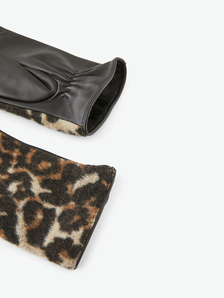 Pieces LEOPARD-PRINT LEATHER GLOVES, Black, highres - 17098306_Black_006.jpg