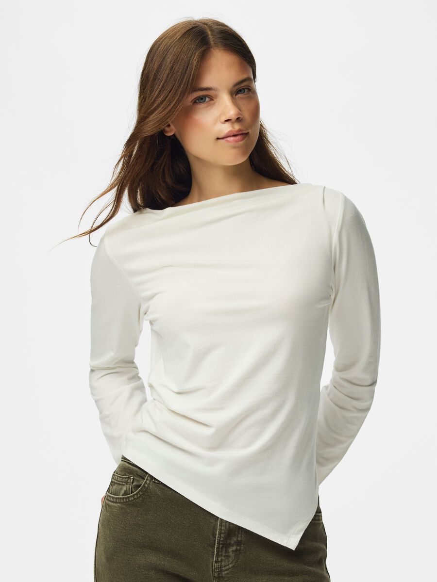 Product carousel image 1 PCSIRENE ASYMMETRICAL LONG SLEEVED TOP, Cloud Dancer
