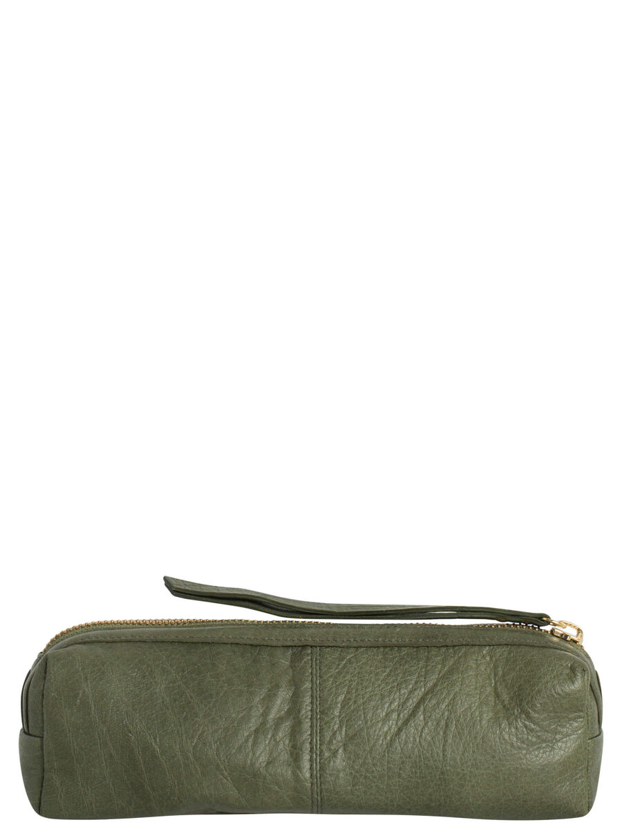 Pieces LEATHER PENCIL CASE, Dark Olive, highres - 17084384_DarkOlive_001.jpg