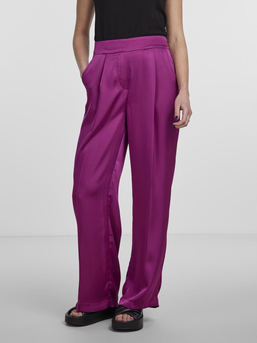 Pieces PCSABRINA SATIN WIDE-LEG TROUSERS, Clover, highres - 17143555_Clover_003.jpg