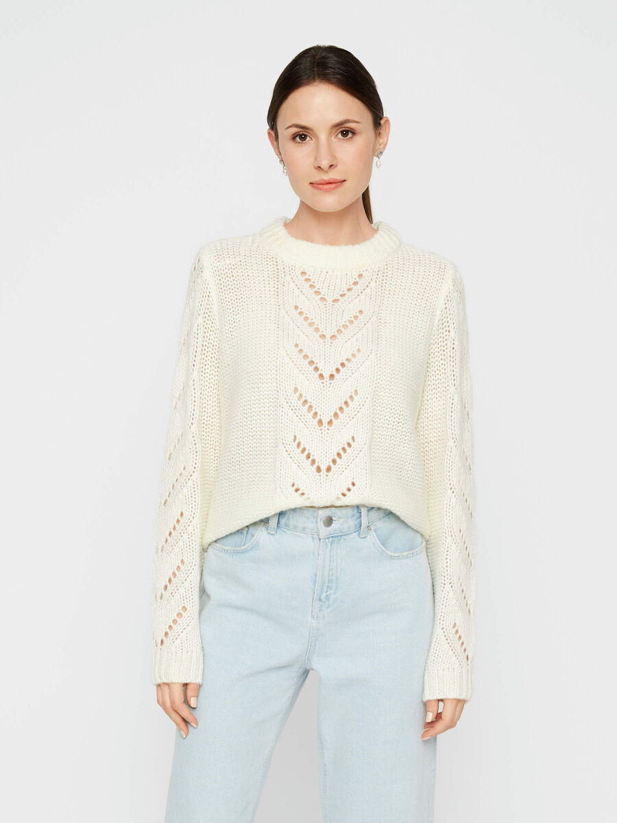 Pieces PATTERNED KNIT PULLOVER, Cloud Dancer, highres - 17102306_CloudDancer_003.jpg