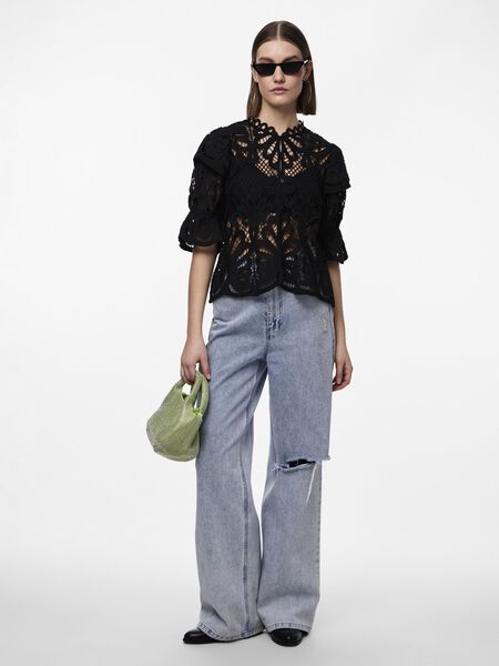 Pieces PCLYKKE SHORT SLEEVED BLOUSE, Black, highres - 17152025_Black_007.jpg