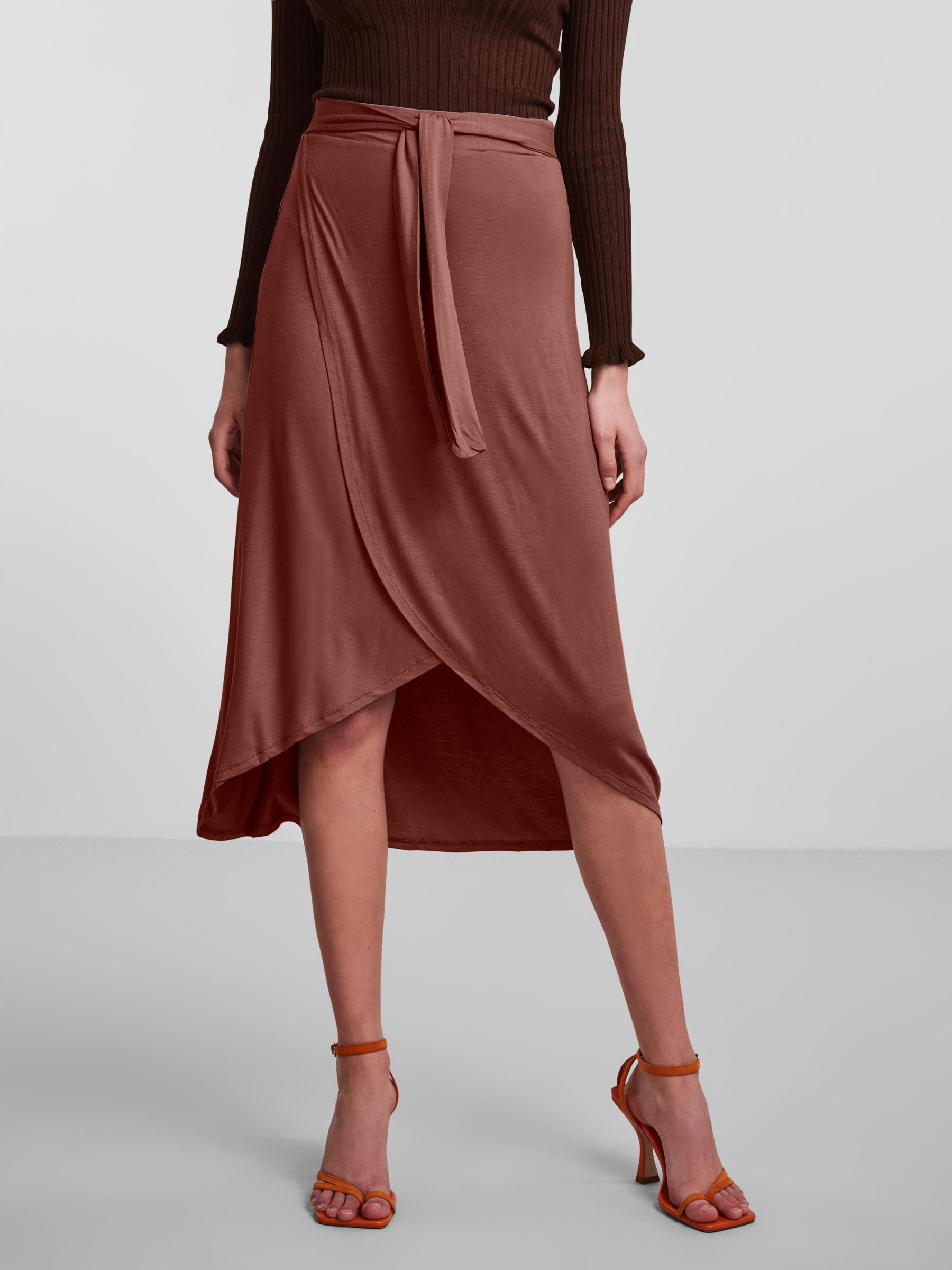 High waisted 2025 wrap midi skirt