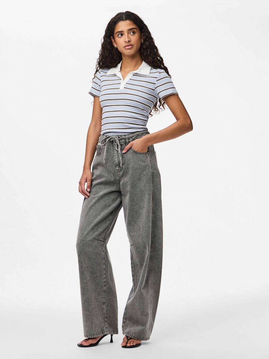 Carousel image - PCFENNA SNØRING JEANS MED BARREL FIT, Grey Denim | 1